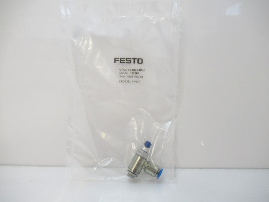 197581 Festo GRLA-1/8-QS-6-RS-D One-Way Flow Control Valve New In Bag
