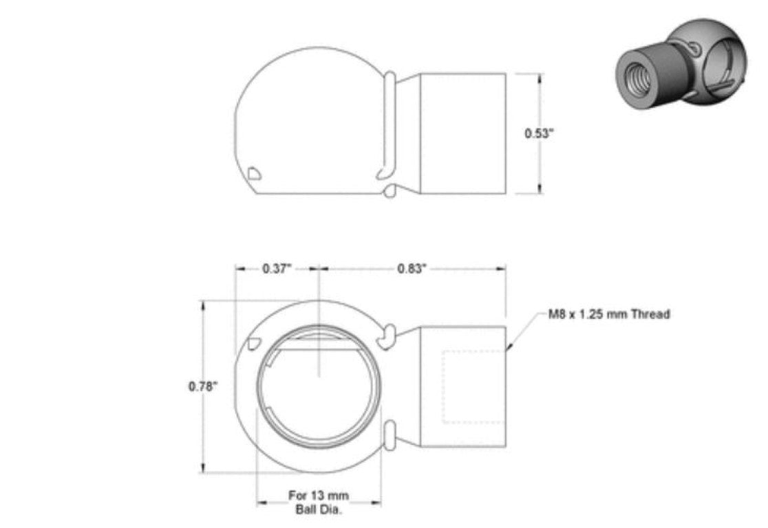 9416K752 End Fitting For Gas Spring, Ball Socket, Safety Clip, Black, Sold By Unit