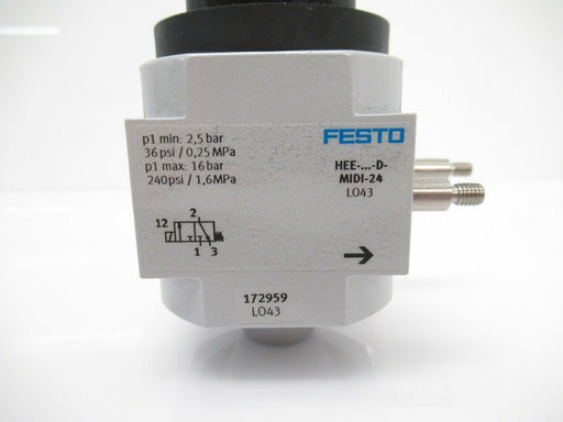 172959 HEE-D-MIDI-24 Festo On-Off/Soft-Start Valves, D Series (New In Box)