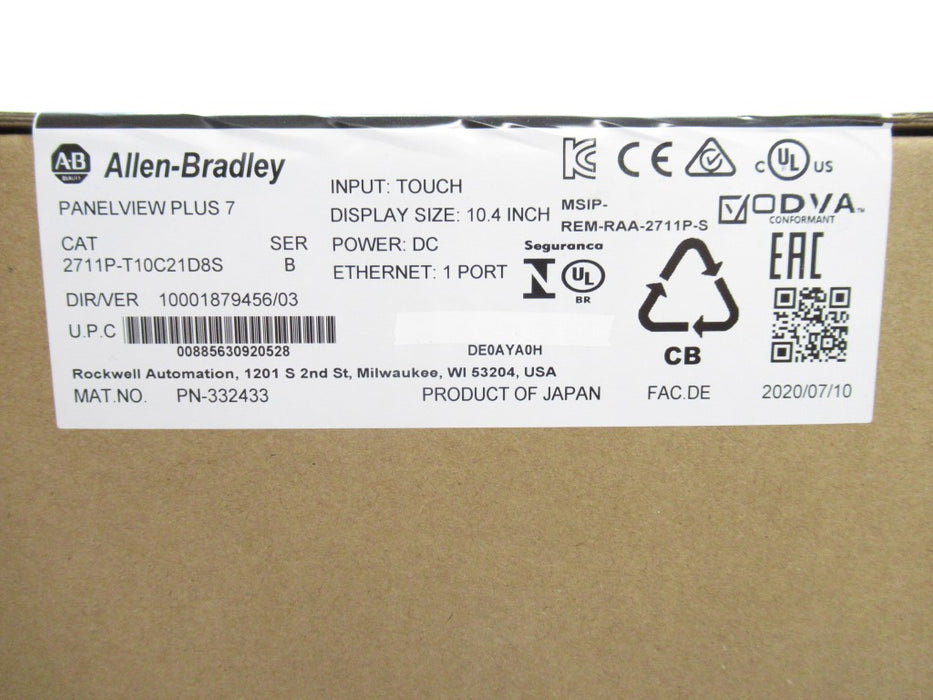 2711P-T10C21D8S Allen-Bradley  PanelView Plus 7 Touch 10.4 in Surplus Sealed 2020)