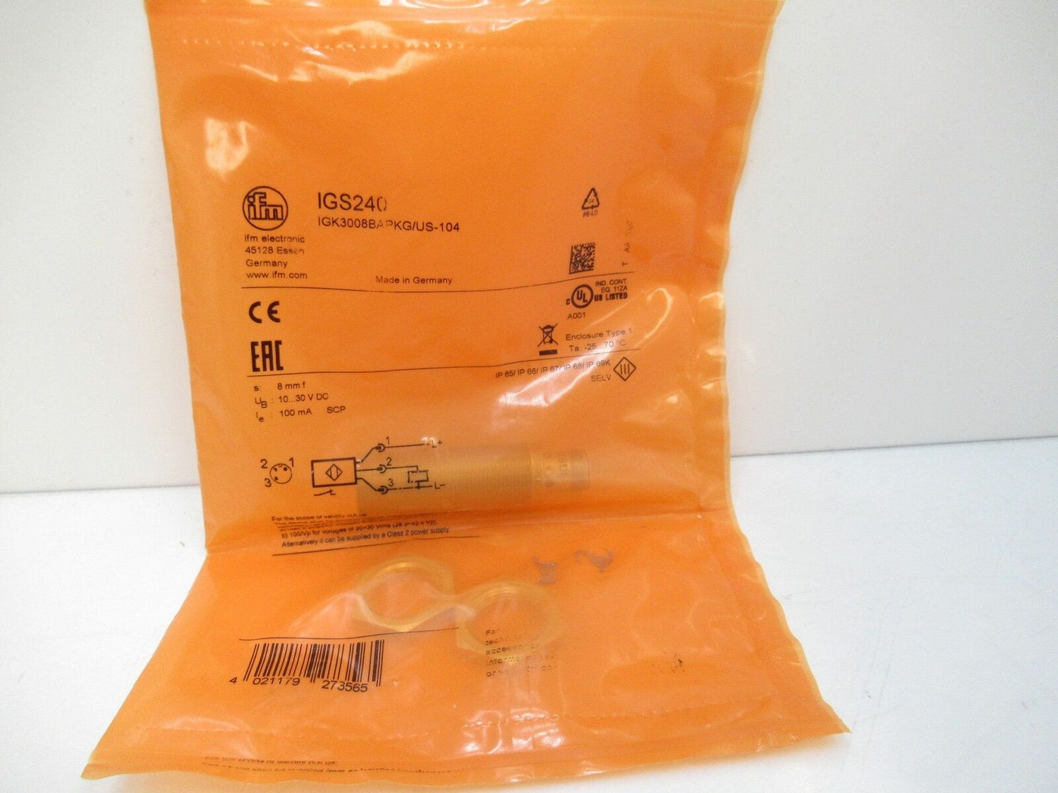 IGS240 IGK3008BAPKG/US-104 Ifm Electronic Inductive Sensor, Sold By Unit