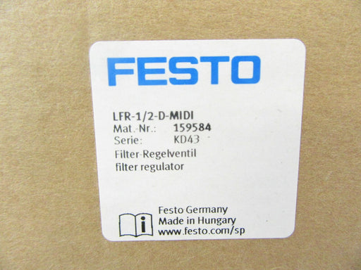 159584 LFR-1/2-D-MIDI Festo, Filter Regulator D Series With Pressure Gauge, New