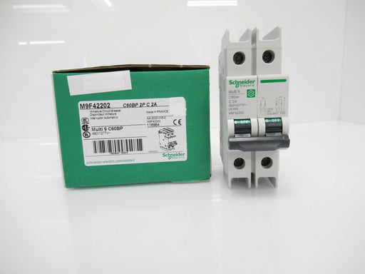 M9F42202 Schneider Multi 9 Miniature Circuit Breaker, 2A, 2-Pole, Sold By Unit