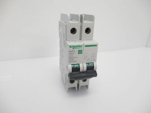 M9F42202 Schneider Multi 9 Miniature Circuit Breaker, 2A, 2-Pole, Sold By Unit