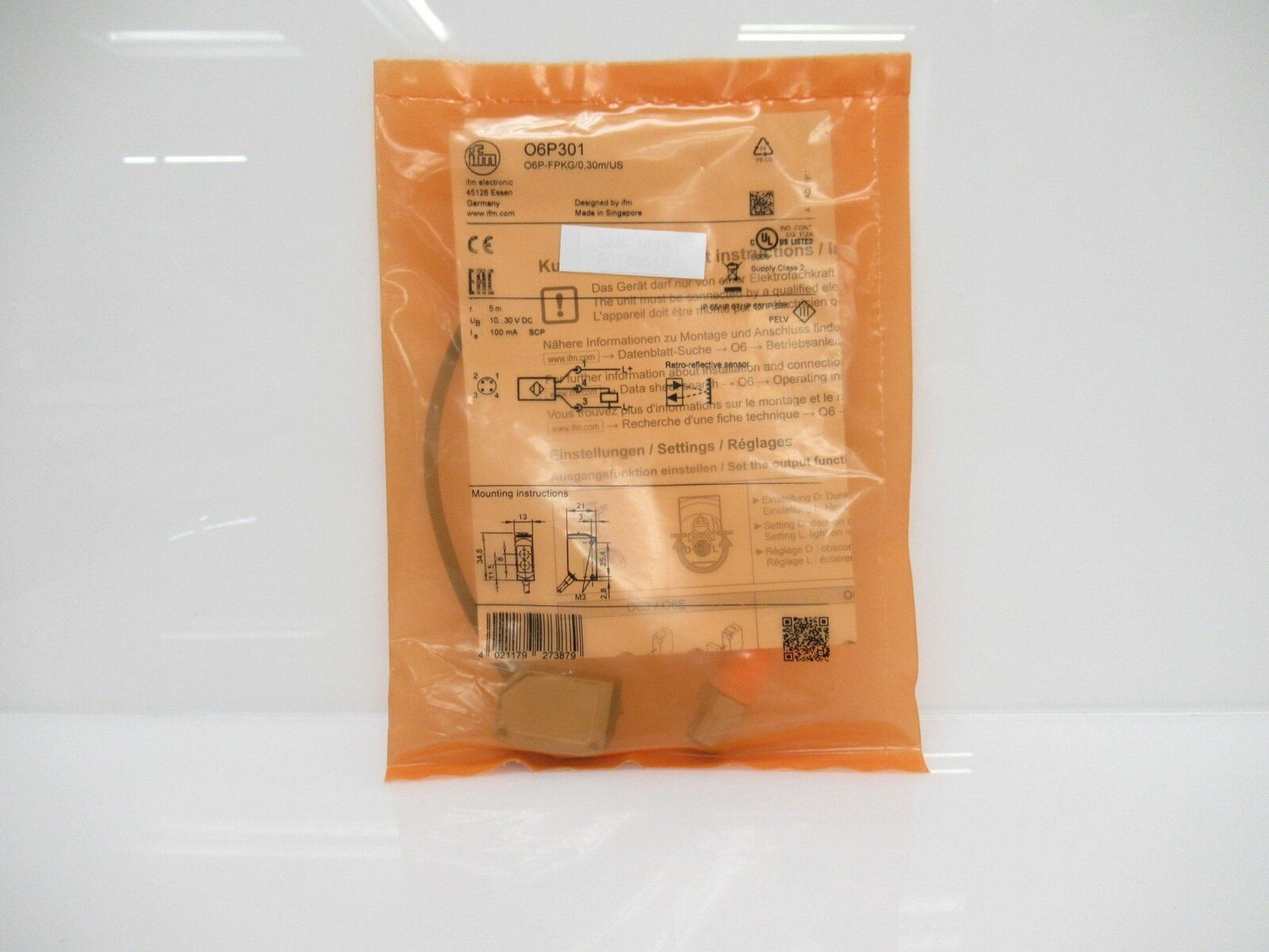 O6P301 O6P-FPKG/0,30m/US Ifm Electronic Retro-Reflective Sensor