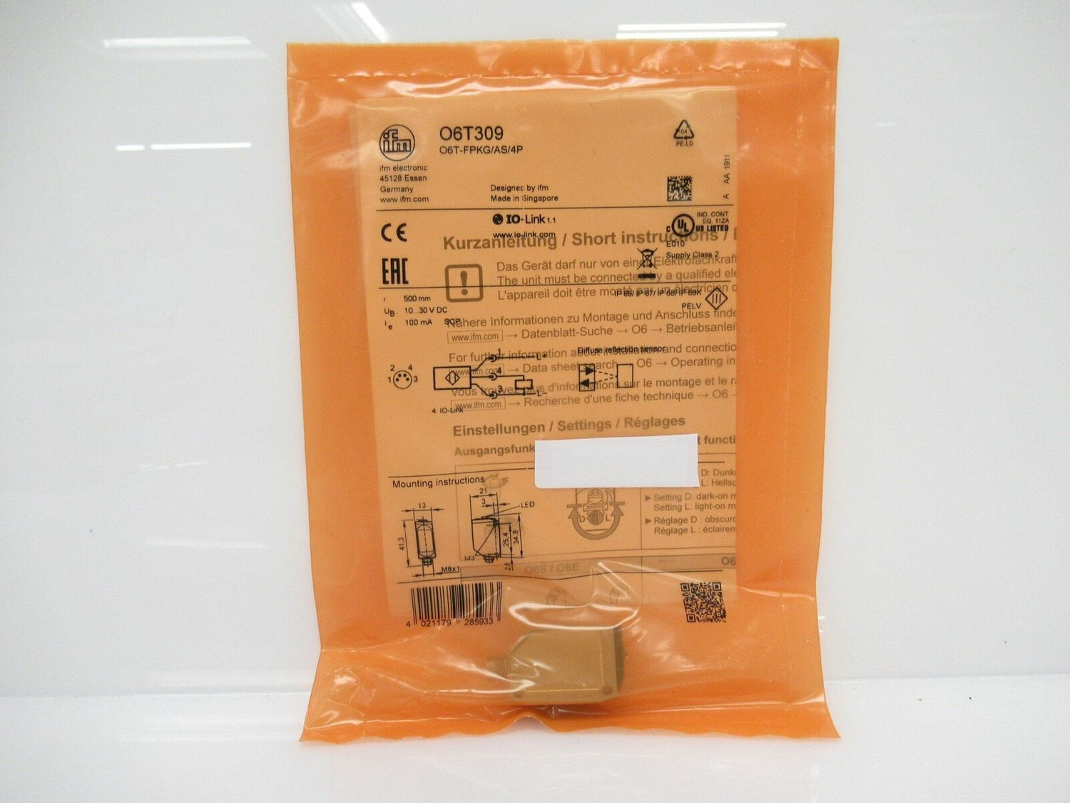 O6T309 O6T-FPKG/AS/4P Ifm Electronic Diffuse Reflection Sensor, M8 Connector