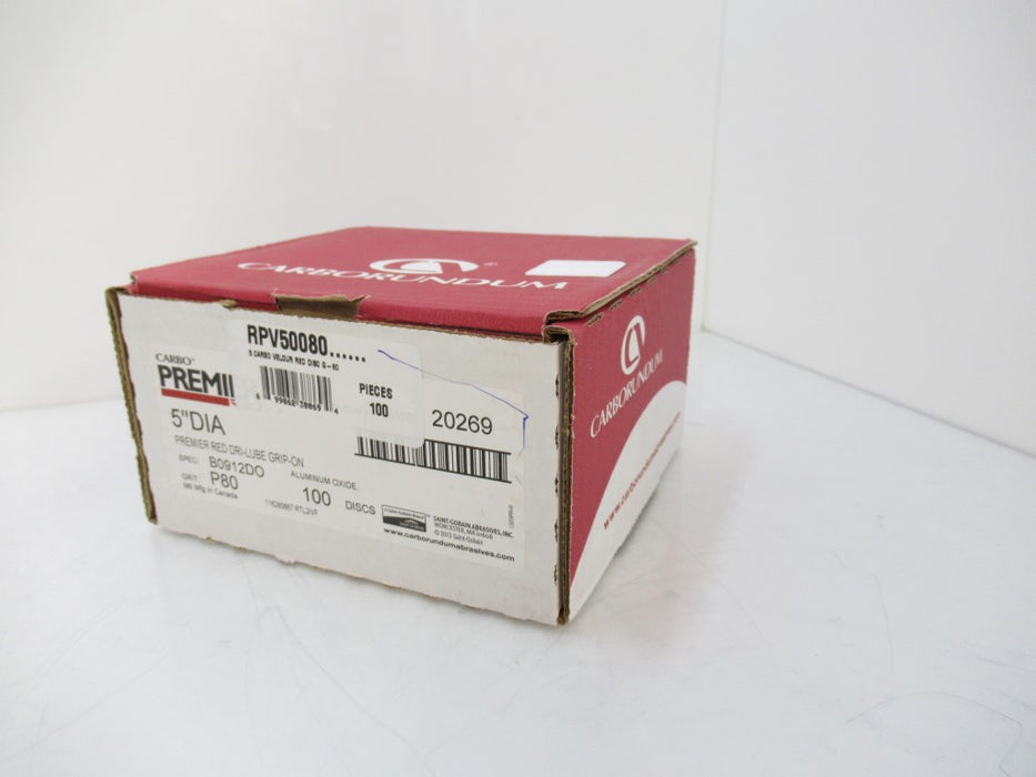 RPV50080 Carbo Premier 5" DIA Premier Red Dri-Lube Grip-On Grit: P80 New In Box
