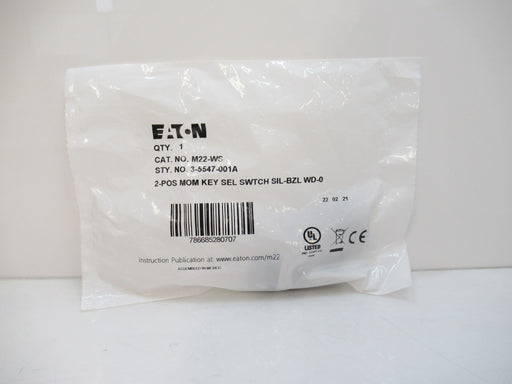 M22-WS M22WS Eaton Key Selector Switch 2 Positions Momentary New In Bag