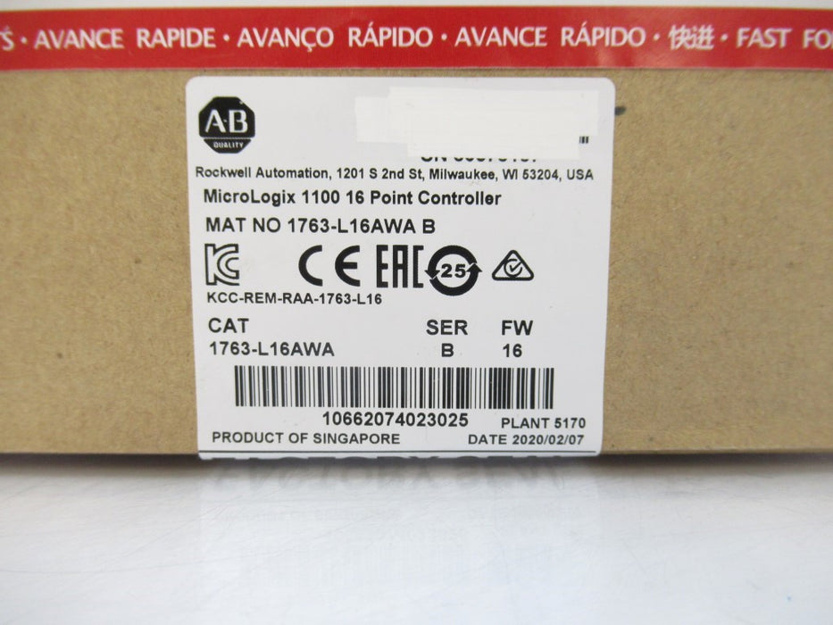 1763-L16AWA Allen Bradley MicroLogix 1100 (Surplus In Box Sealed 2020)