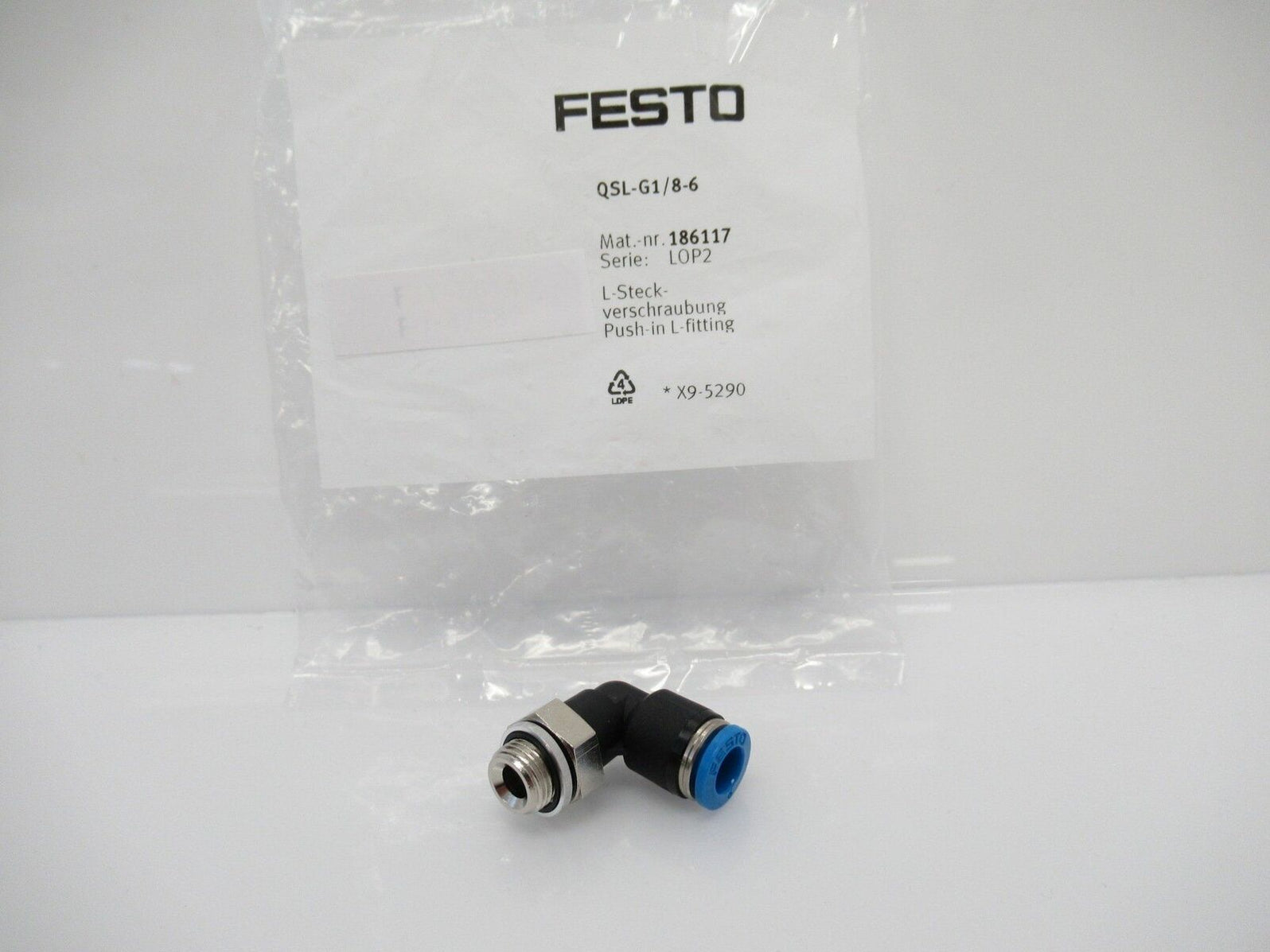 186117 QSL-G1/8-6 Festo Push-In L-Fitting - industrialautomationparts.com