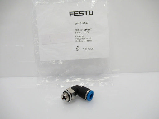 186117 QSL-G1/8-6 Festo Push-In L-Fitting Sold By Unit, New