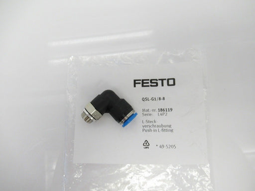 186119 QSL-G1/8-8 Festo Push-In L-Fitting Sold By Unit, New