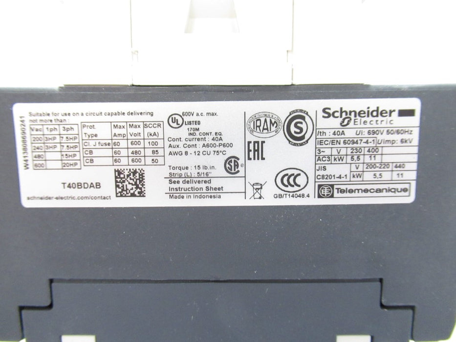 LC1DT40BD Schneider Electric TeSys D Contactor, 600V, 4 Poles, 24V DC, 40A