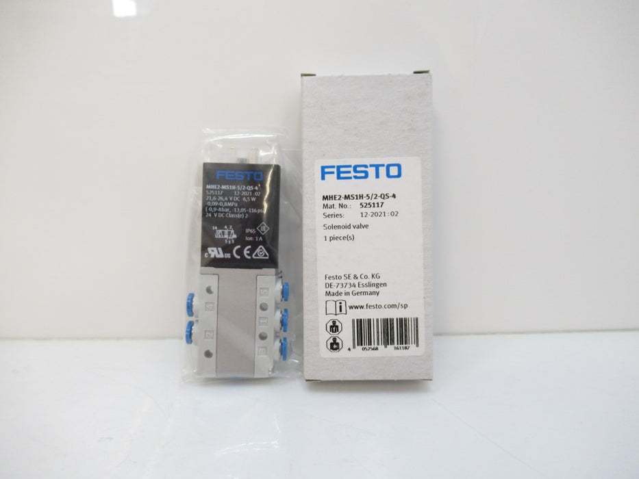 525117 MHE2-MS1H-5/2-QS-4 Festo Air Solenoid Valve New In Box