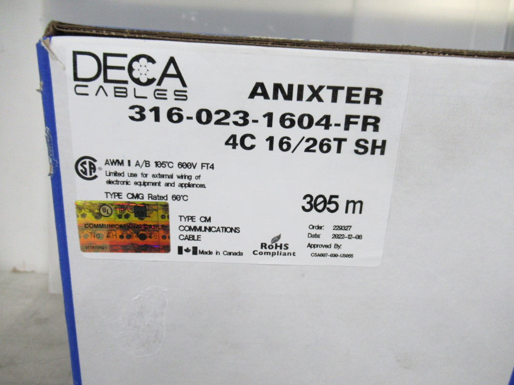 316-023-1604-FR 3160231604FR Deca Multi Conductor Communications Cable, Box 305M