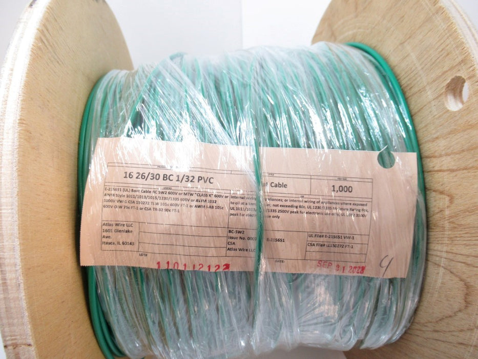 16 26/30 BC 1/32 PVC Hook-Up Wire, UL 1015, 16 AWG, 26 Stands, 600V, Bare Copper