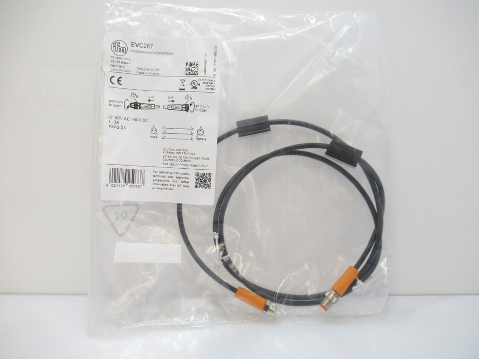 EVC267 Ifm Electronic, Patchcord Straight Female To Male M8, 1m, AWG 23