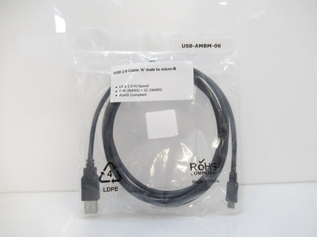 USB-AMBM-06 6ft USB 2.0 A Male To Micro-B Male Hi-Speed Cable - Black (New)