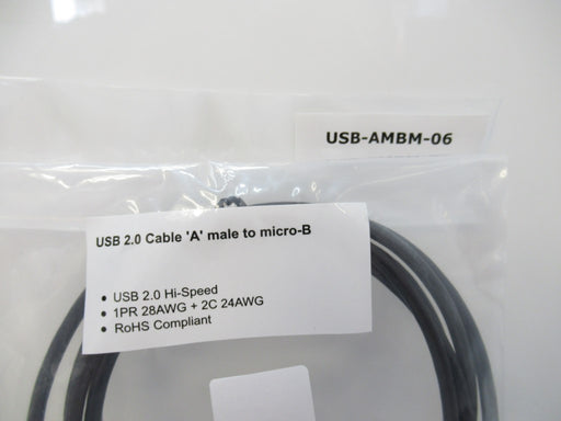 USB-AMBM-06 6ft USB 2.0 A Male To Micro-B Male Hi-Speed Cable - Black (New)
