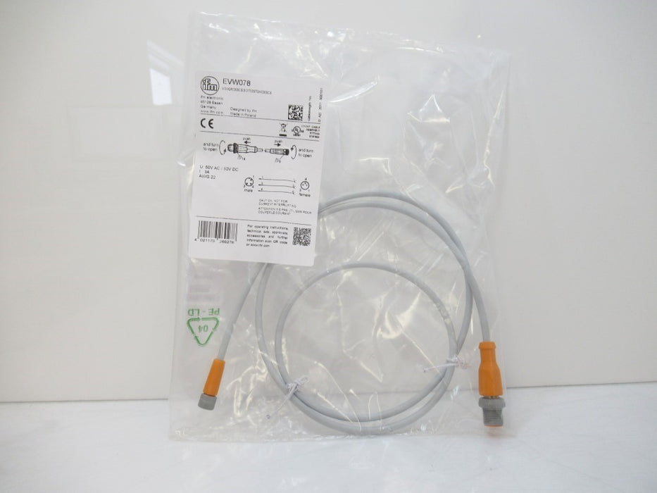 EVW078 Ifm Electronic, Connection Cable M12 Plug M8 3 Pin (New In Bag)